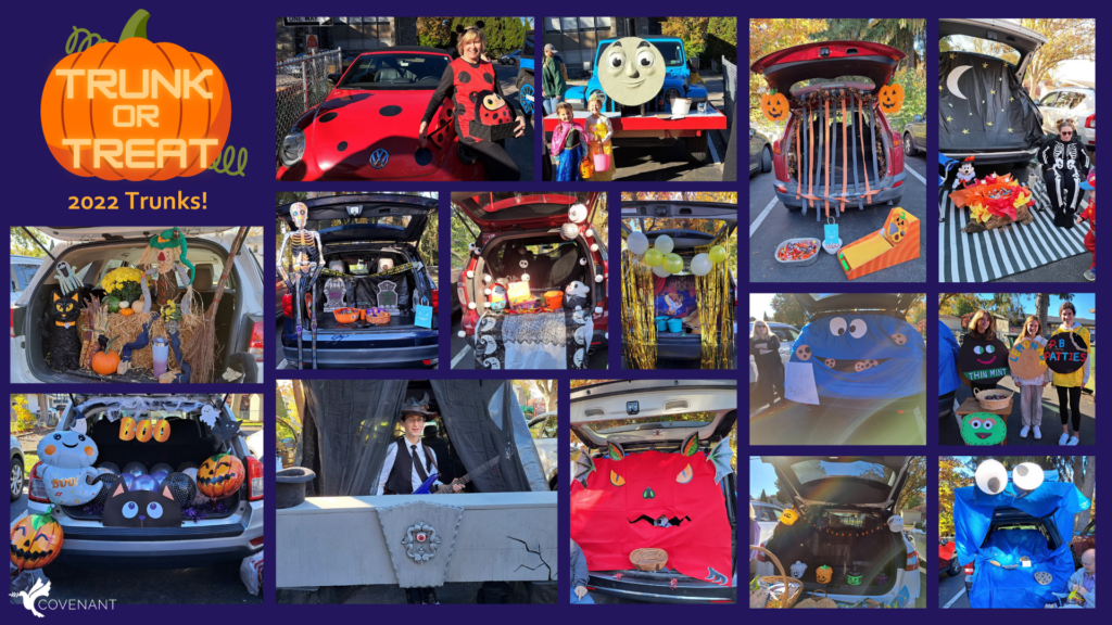Images of various trunks from 2022 Trunk or treat and volunteers